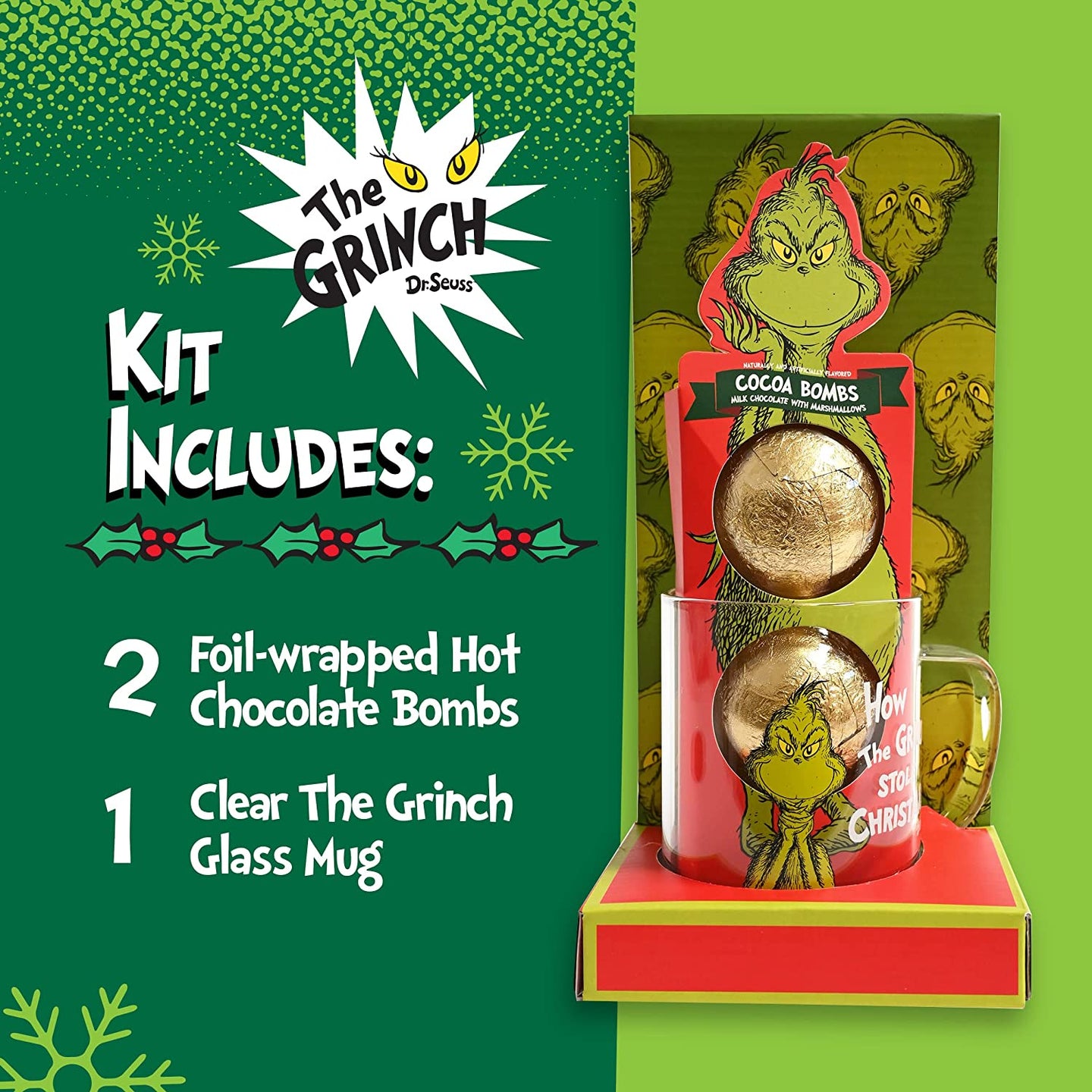 Grinch Glass Mug Cocoa Bomb Set
